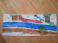 42-painting_Kenny_made_at_home-river_with_running_trail,trees,and_very_big_red_snake