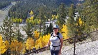 40-0925-Mary_visiting-enjoys_Fall_colors_on_Bristlecone_Trail