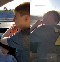 16-hectic_morning,shoveling_in_food_while_drying_his_hair_between_AM_swim_practice_and_last_day_of_school
